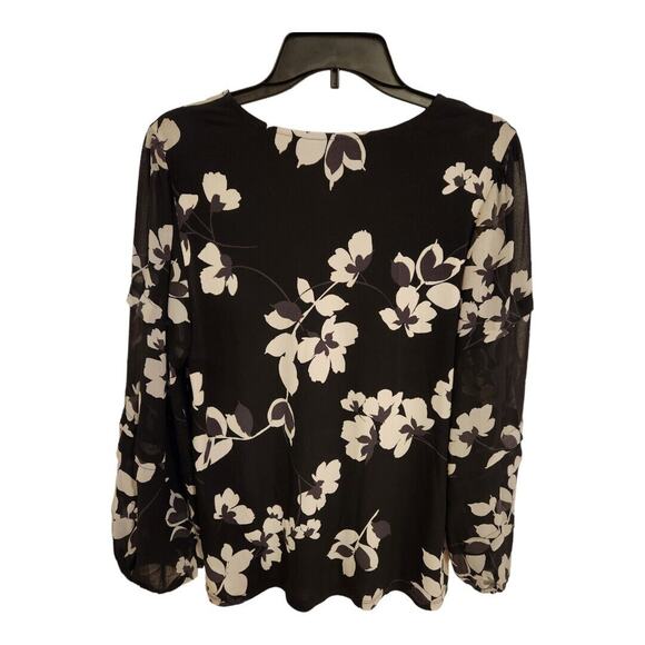 Calvin Klein Blouse Romantic Sheer Sleeve Dressy Floral V Neck Size Medium - Picture 8 of 12